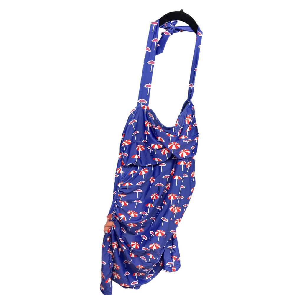 Modcloth Women's Retro 30s Inspired Blue Swimsuit One Piece Large Umbrella Beach